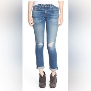 Rag & Bone Jeans Dre Low Rise Slim Boyfriend Blue Distressed in East Lake